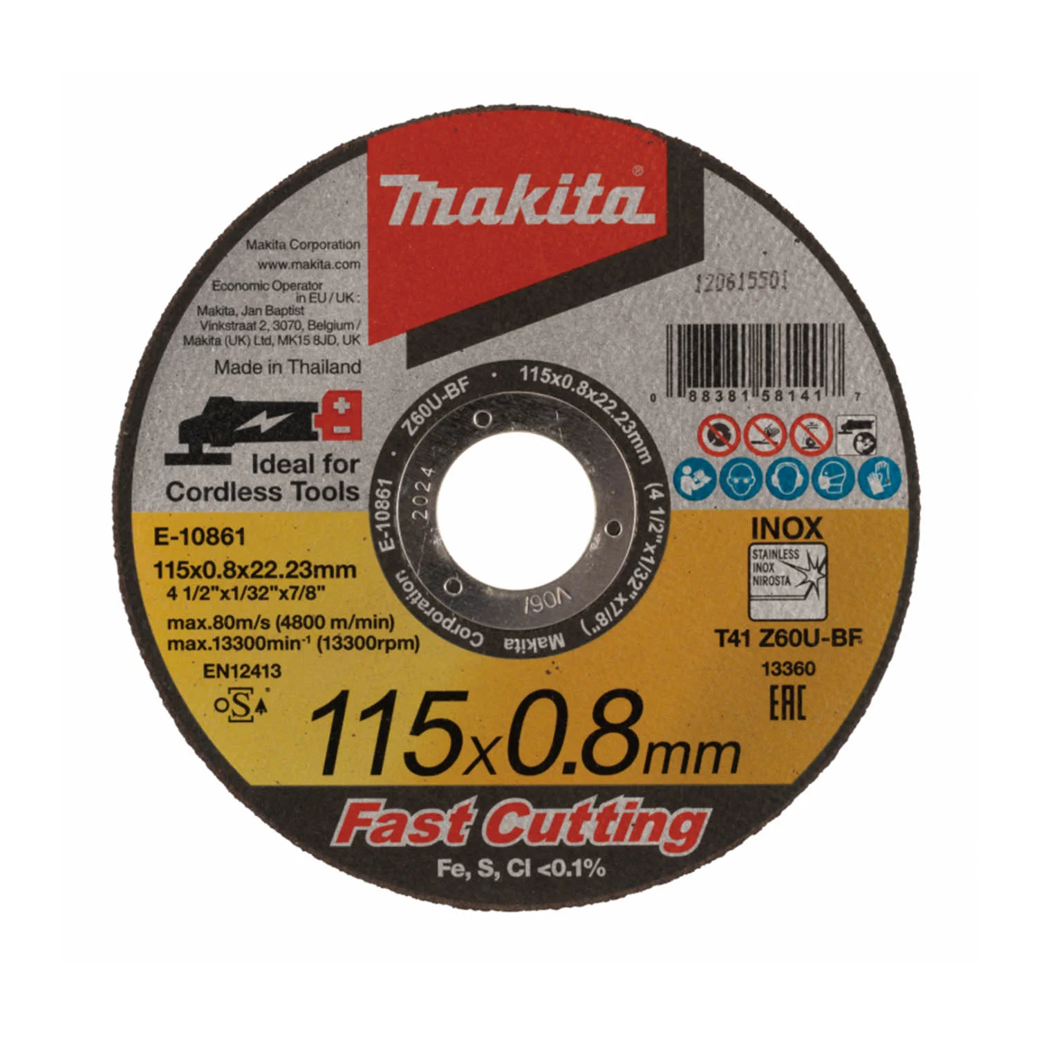 DISCO ABRASIVO 4-1/2pulgadas ACERO INOX Z60U 115×0.8×22.23mm 25Pzs Caja Plastica